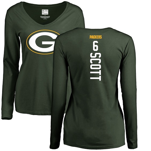Green Bay Packers Green Women #6 Scott J K Backer Nike NFL Long Sleeve T Shirt